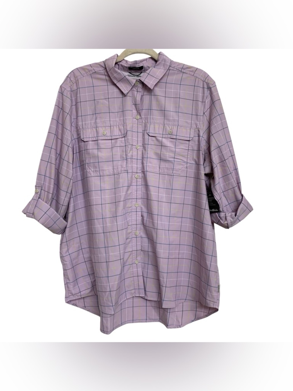 NWT Eddie Bauer Shirt Women’s XL  Purple Travex Roll Tab Vented Pockets Outdoor